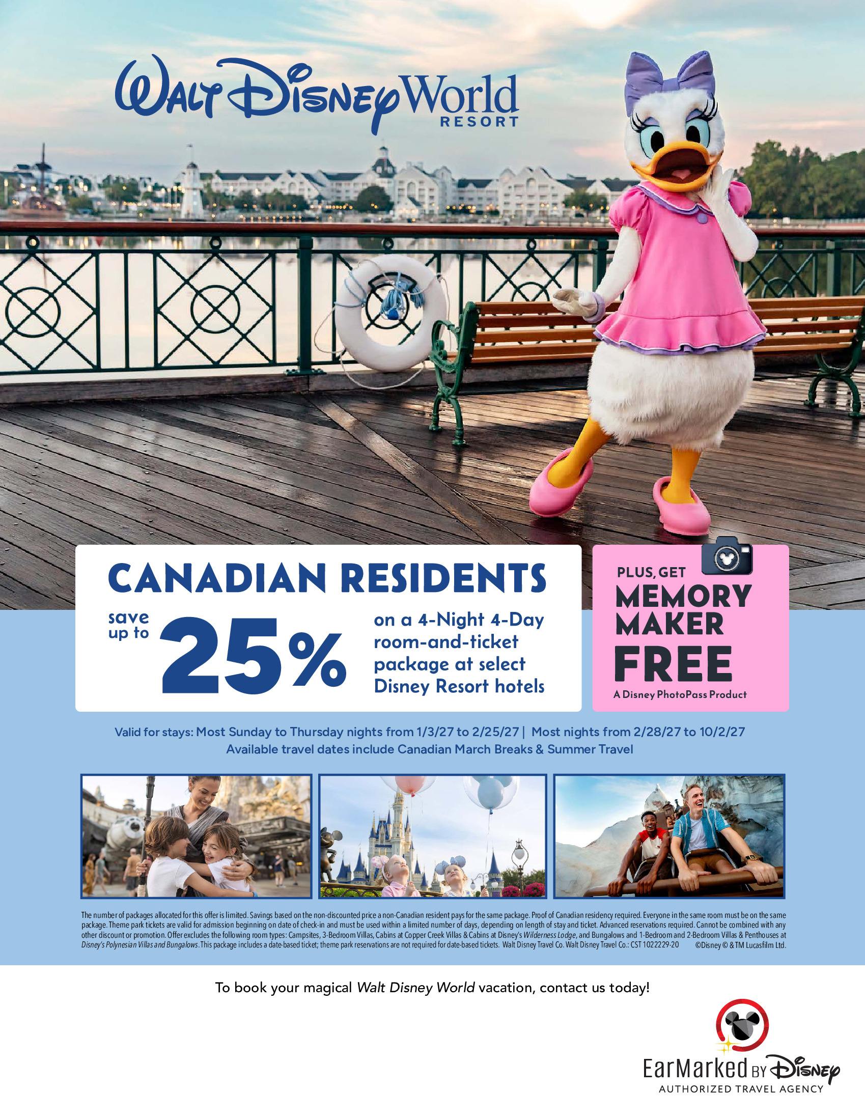 Canadian residents save up to 25% on a 4-night, 4-day room and ticket package at Walt Disney World, plus free Memory Maker, with Voyages AquaTerra Donnacona