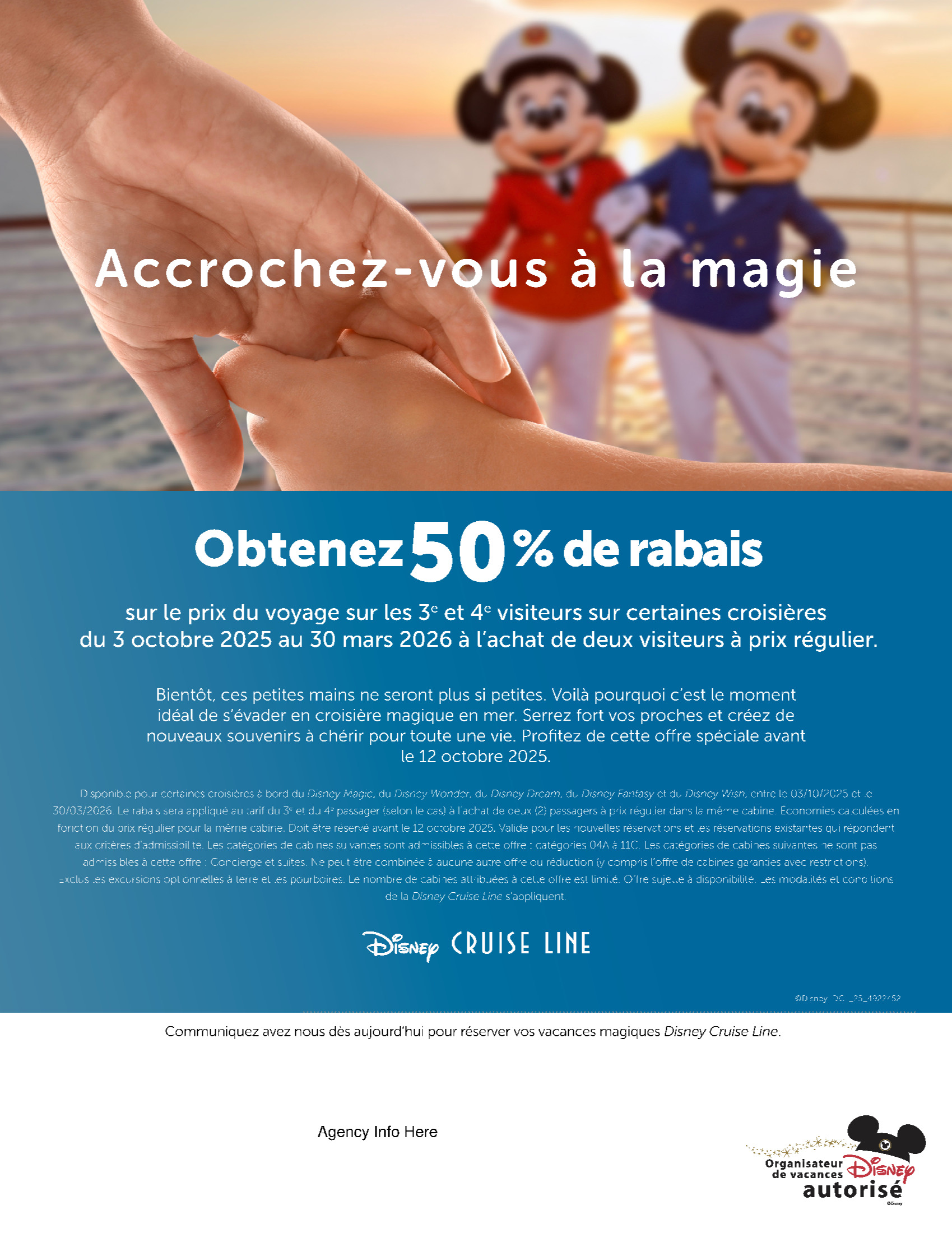 Promotion Disney Cruise Line : Obtenez 50% de rabais sur les 3ème et 4ème visiteurs avec les Créateurs de Magie de Voyages Synergia et Voyages Donnacona