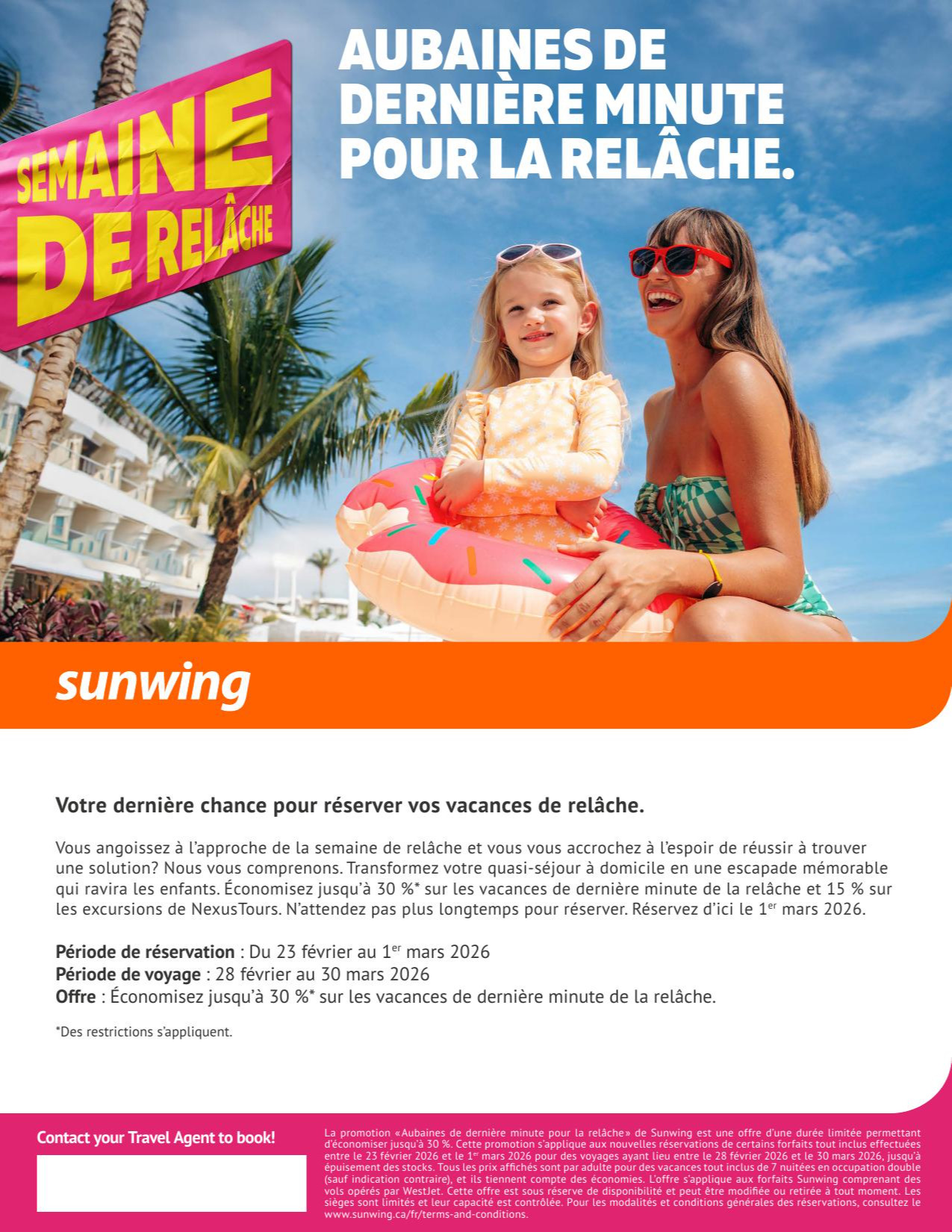 Promotion Vacances Sunwing Cyber Lundi avec Voyages Aqua Terra Donnacona