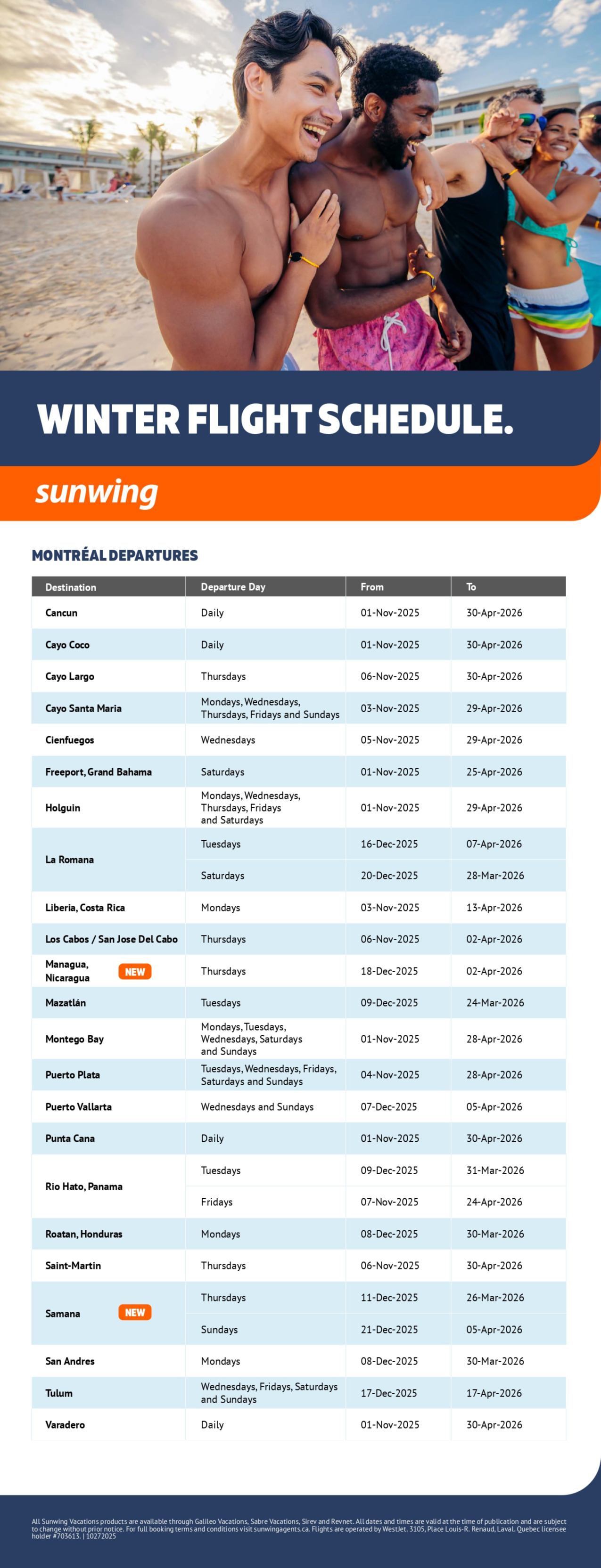 Sunwing Vacations winter flight schedule with Voyages Aqua Terra Donnacona Sunwing Vacations winter flight schedule with Voyages Aqua Terra Donnacona