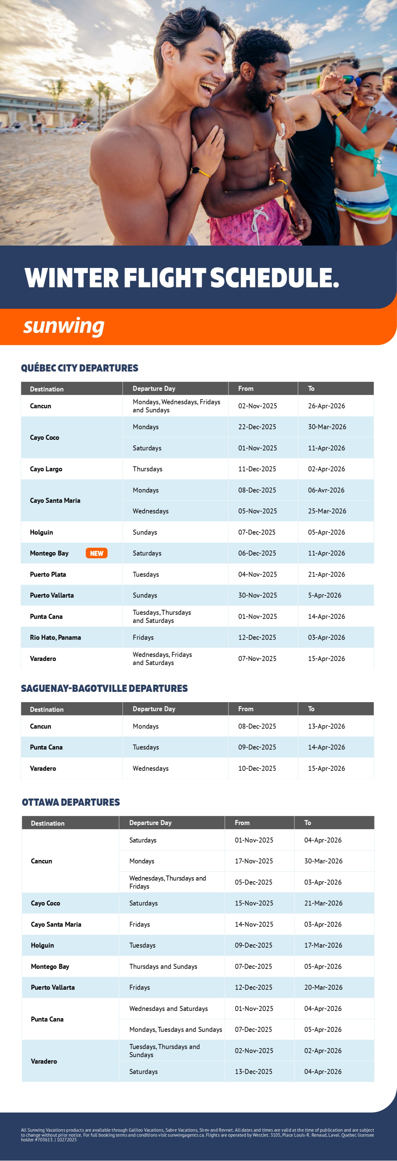 Sunwing Vacations winter flight schedule with Voyages Aqua Terra Donnacona Sunwing Vacations winter flight schedule with Voyages Aqua Terra Donnacona
