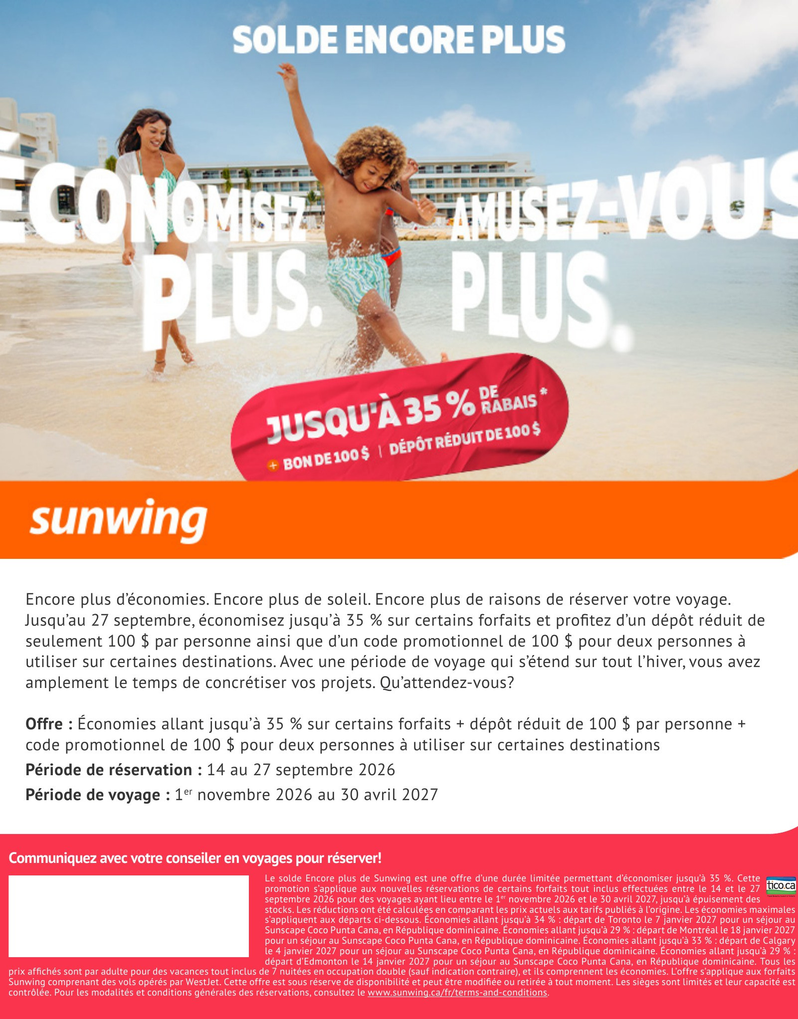 Vacances Sunwing, Solde Encore Plus : jusqu