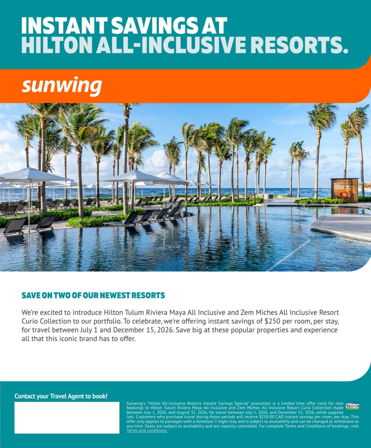 Sunwing Promotion Instant savings at Hilton All-Inclusuve Resorts with Voyages AquaTerra Donnacona