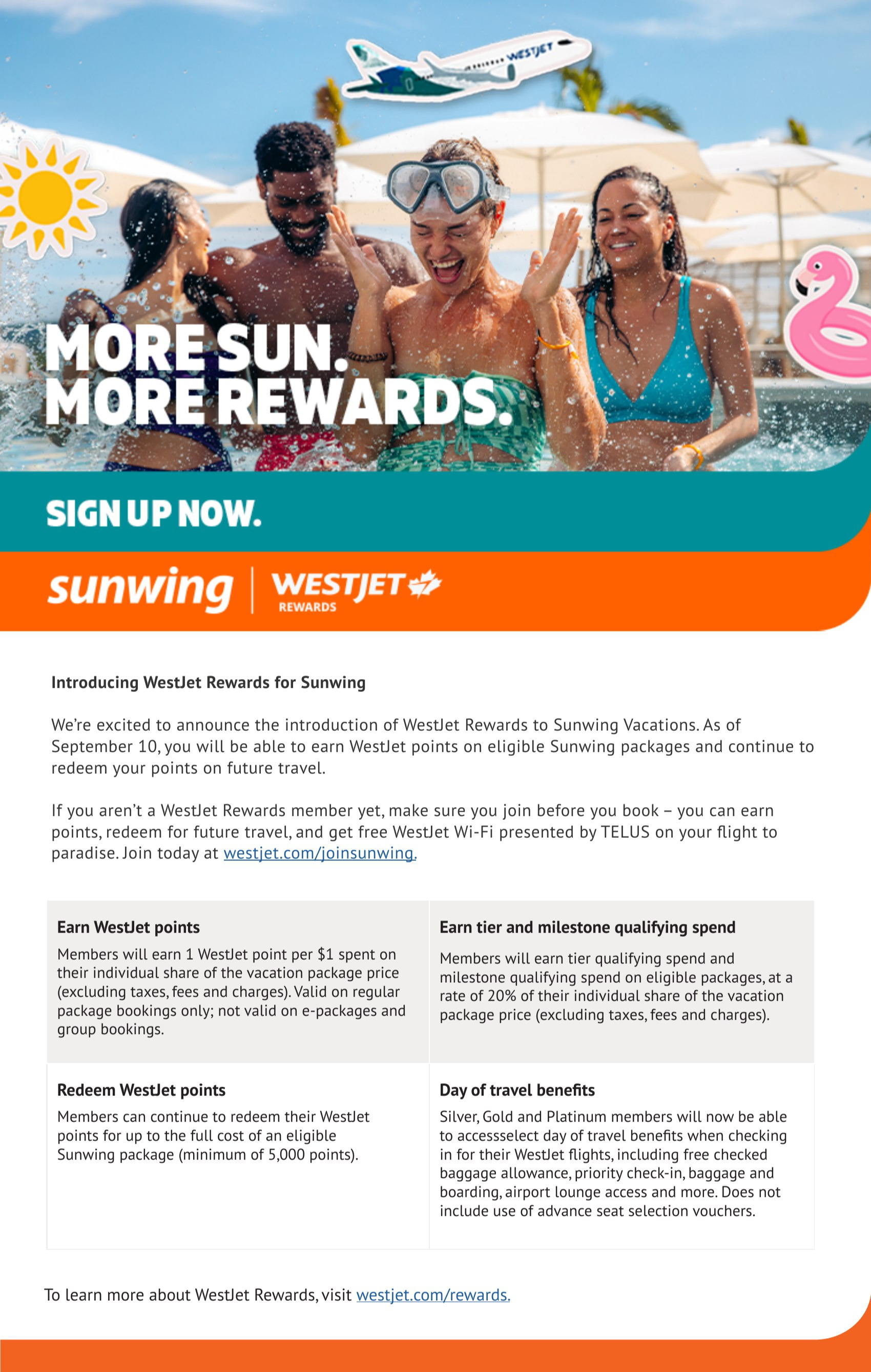 WestJet Rewards at Sunwing Vacations: earn and redeem WestJet points on eligible packages, with Voyages AquaTerra Donnacona