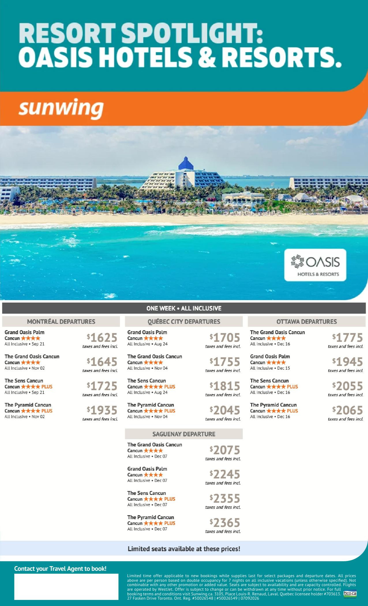 Sunwing Promotion Resort Spotlight : Oasis Hotels & Resorts with Voyages AquaTerra Donnacona