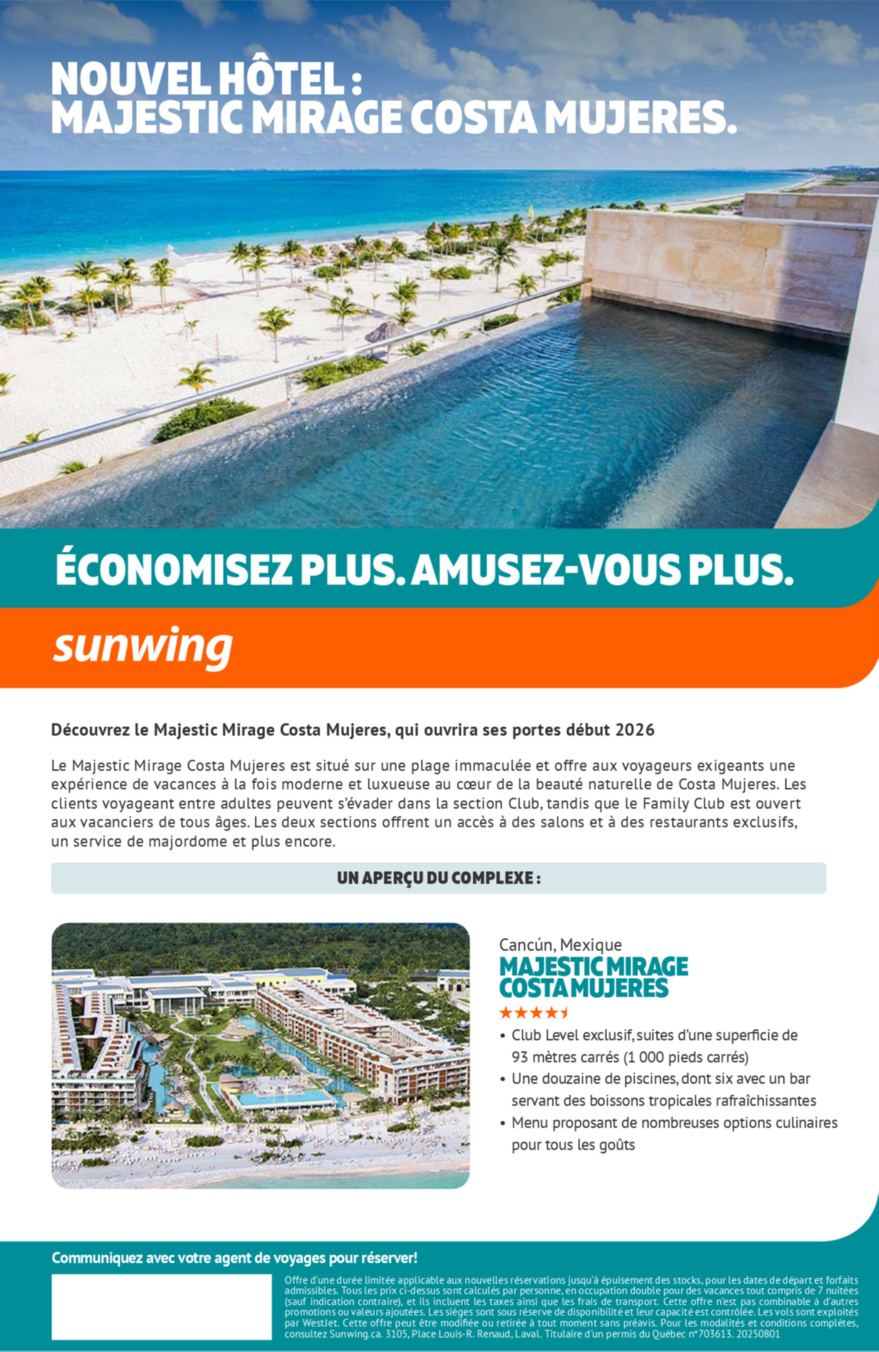 Promotion Vacances Sunwing Nouvel Hôtel : Majestic Mirage Costa Mujeres avec Voyages Donnacona