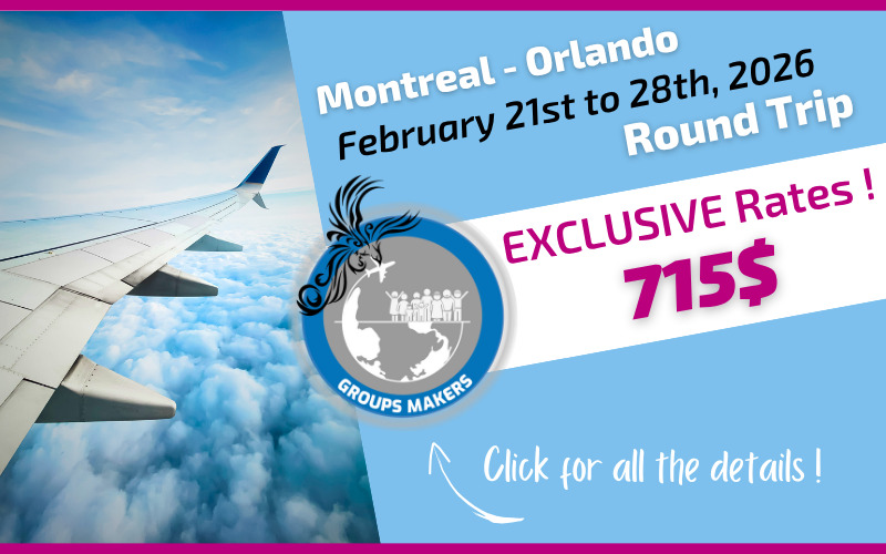 Exclusive rate Voyages Donnacona round-trip flight Montreal Orlando from February 21st to 28th, 2026